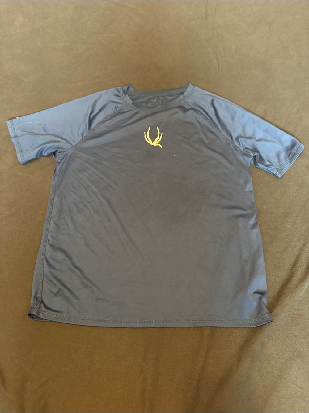 Boys' Navy Short-Sleeve Performance Tee with Yellow Logo